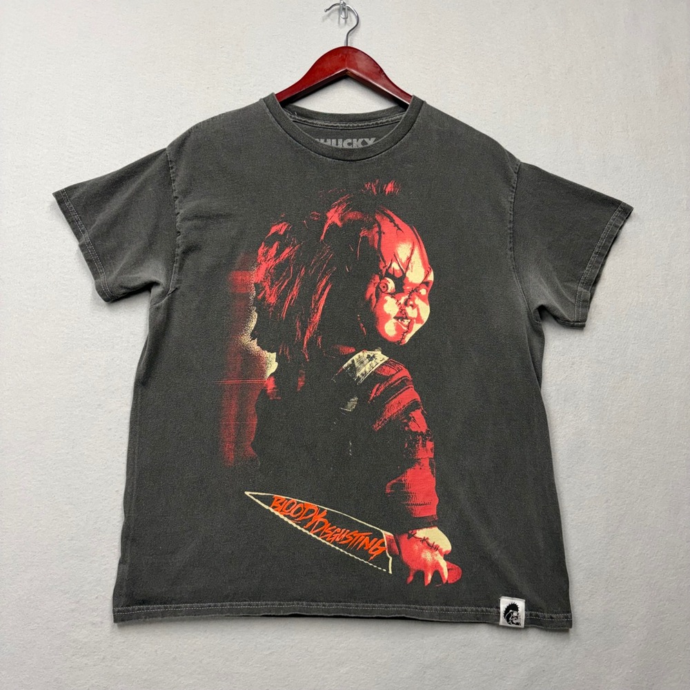 Ripple Junction Chucky T-Shirt Mens L Gray Bloody Disgusting Horror Graphic Tee